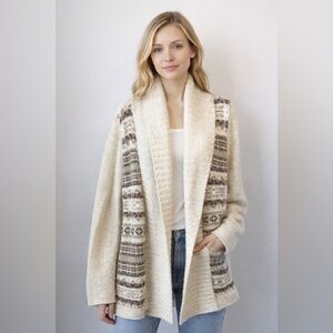 St. John’s Bay Fair Isle Cream/Brown Shawl Sweater Cardigan Size 1X Cottagecore